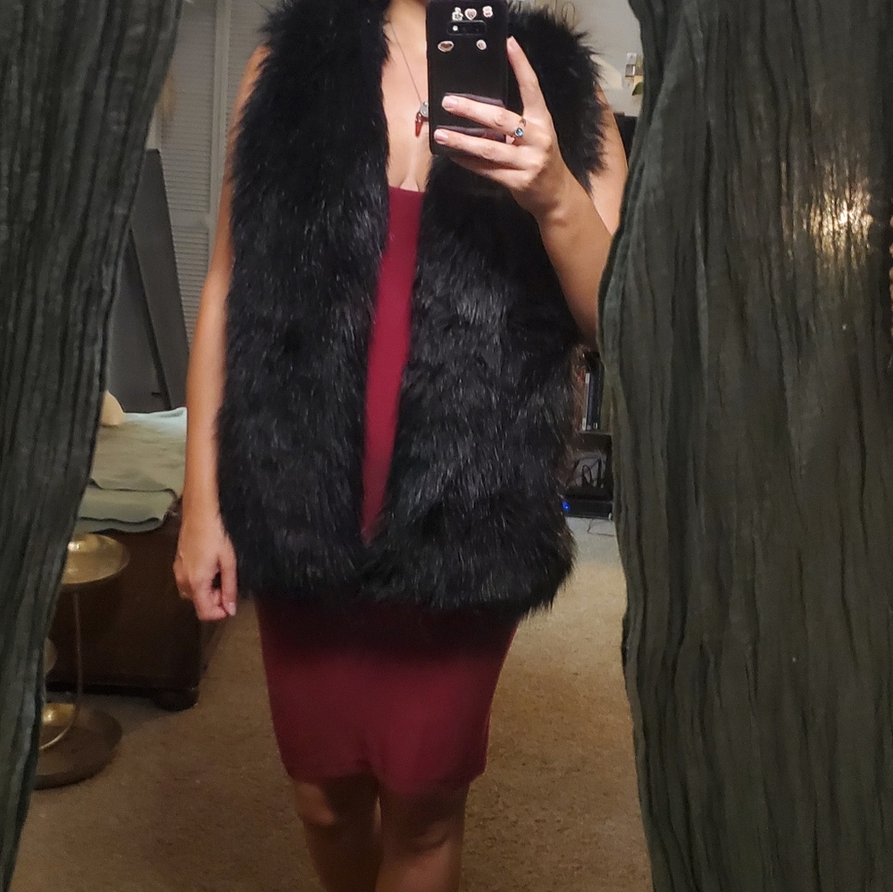 Black fluffy vest